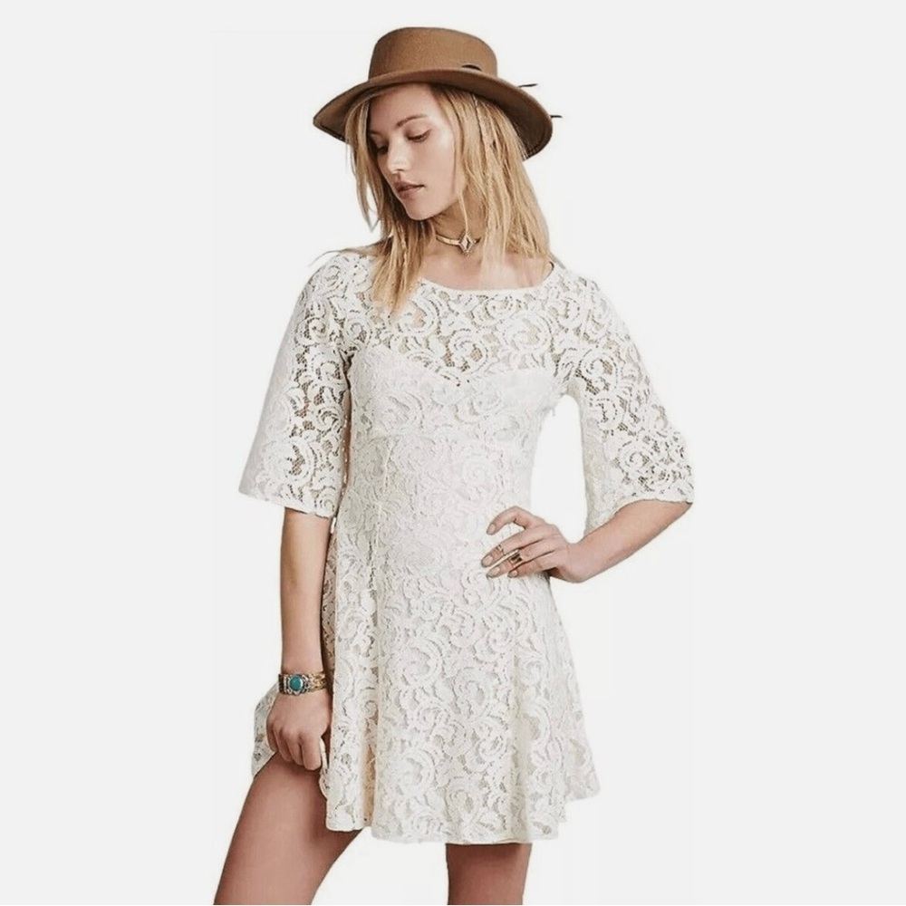 Free People Cream Lace Mini Gypsy Dress Like New! S